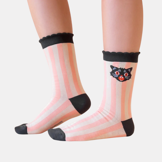 Black Cat Striped Socks