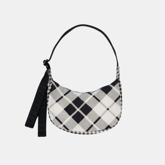 Mixed Plaid Small Nylon Crescent Bag