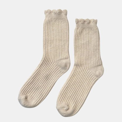 Natural Linen Scallop Socks