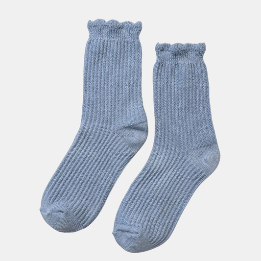Pale Blue Linen Scallop Socks