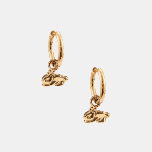 Gold Bunny Charm Hoops