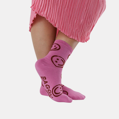 Extra Pink Happy Crew Socks