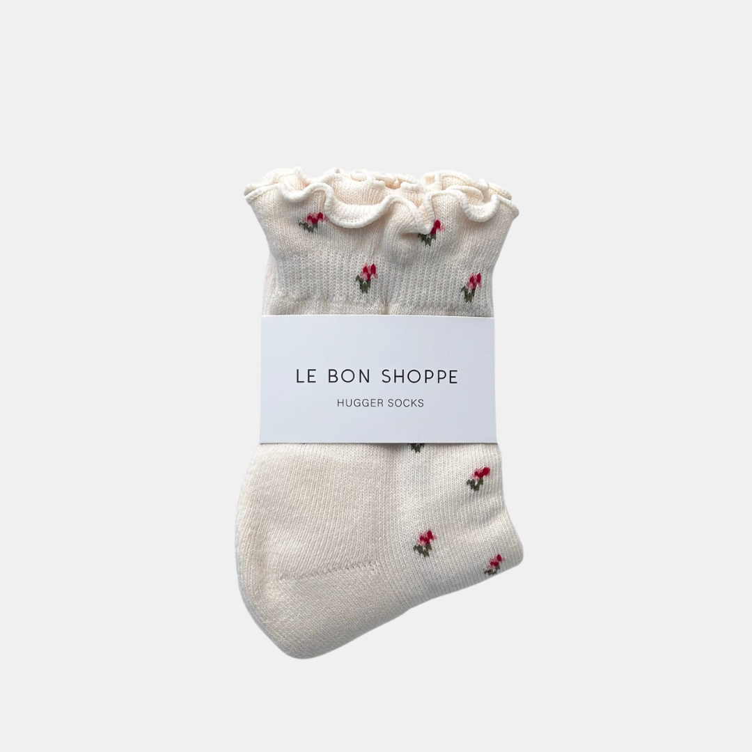 Cream Petal Ruffled Hugger Crew Socks