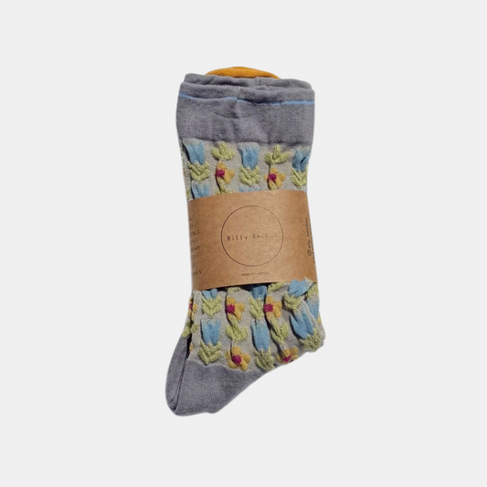 Grey + Blue Tulip Socks