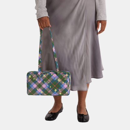 Green Star Plaid Small Nylon Bowler Bag