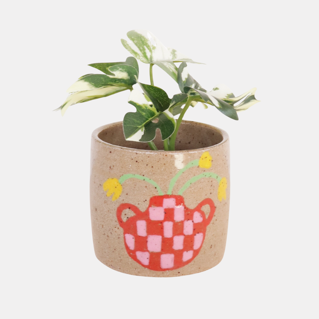 Checkered Vase Small Ceramic Plant Pot