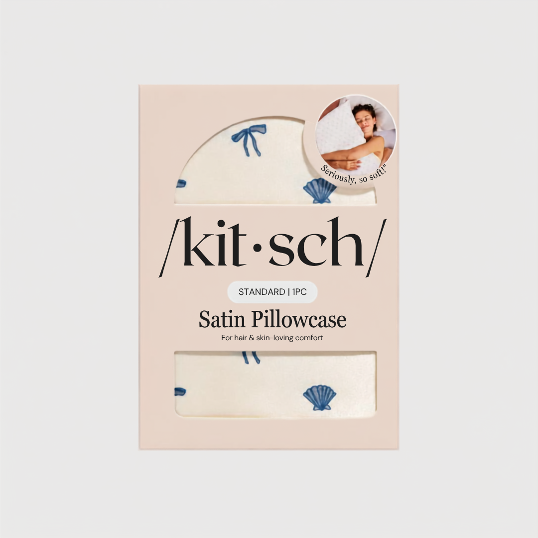 Pearlized Cream and Coastal Blue Print Satin Pillowcase