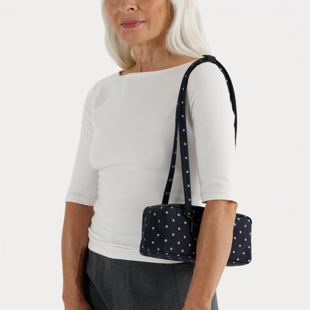 Black and Sky Blue Micro Dot Small Nylon Bowler Bag