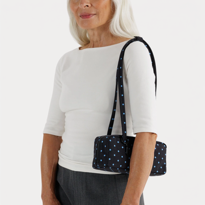Black and Sky Blue Micro Dot Small Nylon Bowler Bag