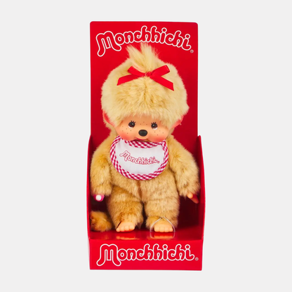 Monchhichi Beige Girl White Bib Plushie