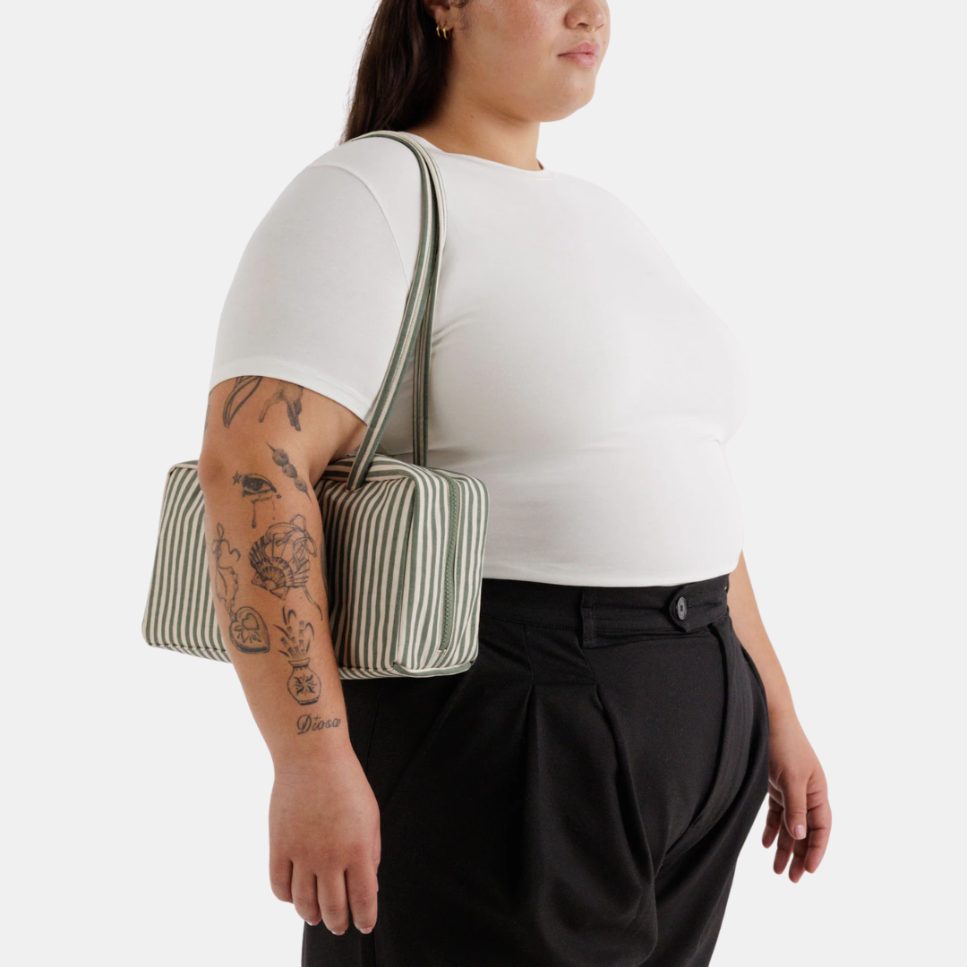 Sage Stripe Small Nylon Bowler Bag