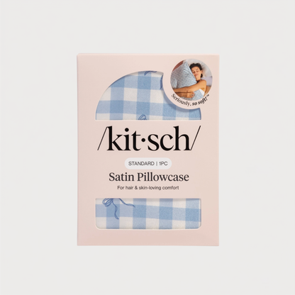 Blue Gingham Satin Pillowcase