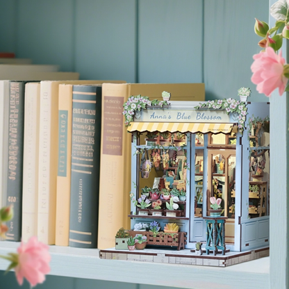 Blue Blossom Flower Shop Book Nook DIY Miniature Kit