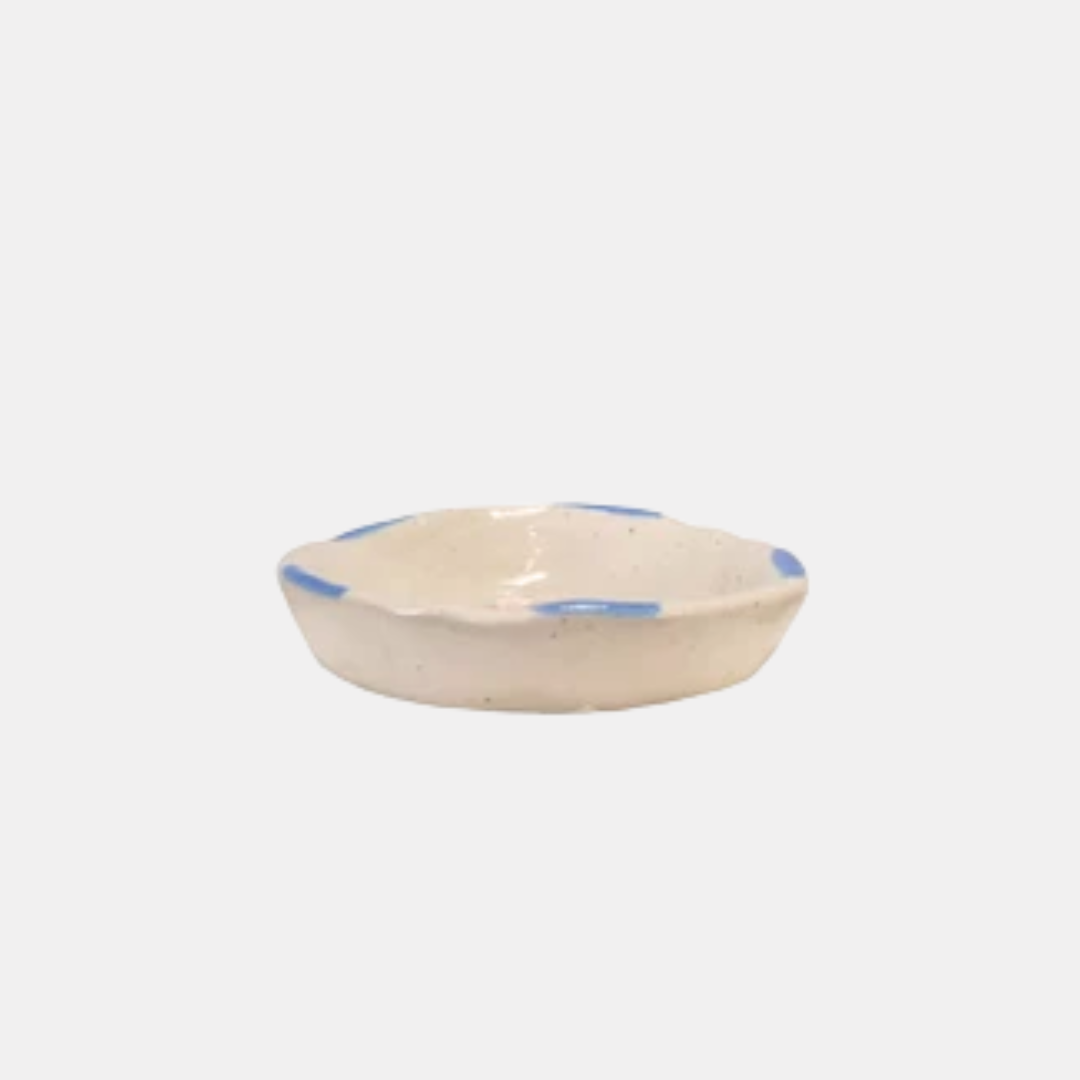Blue Rim + Pink Flower Ceramic Trinket Dish