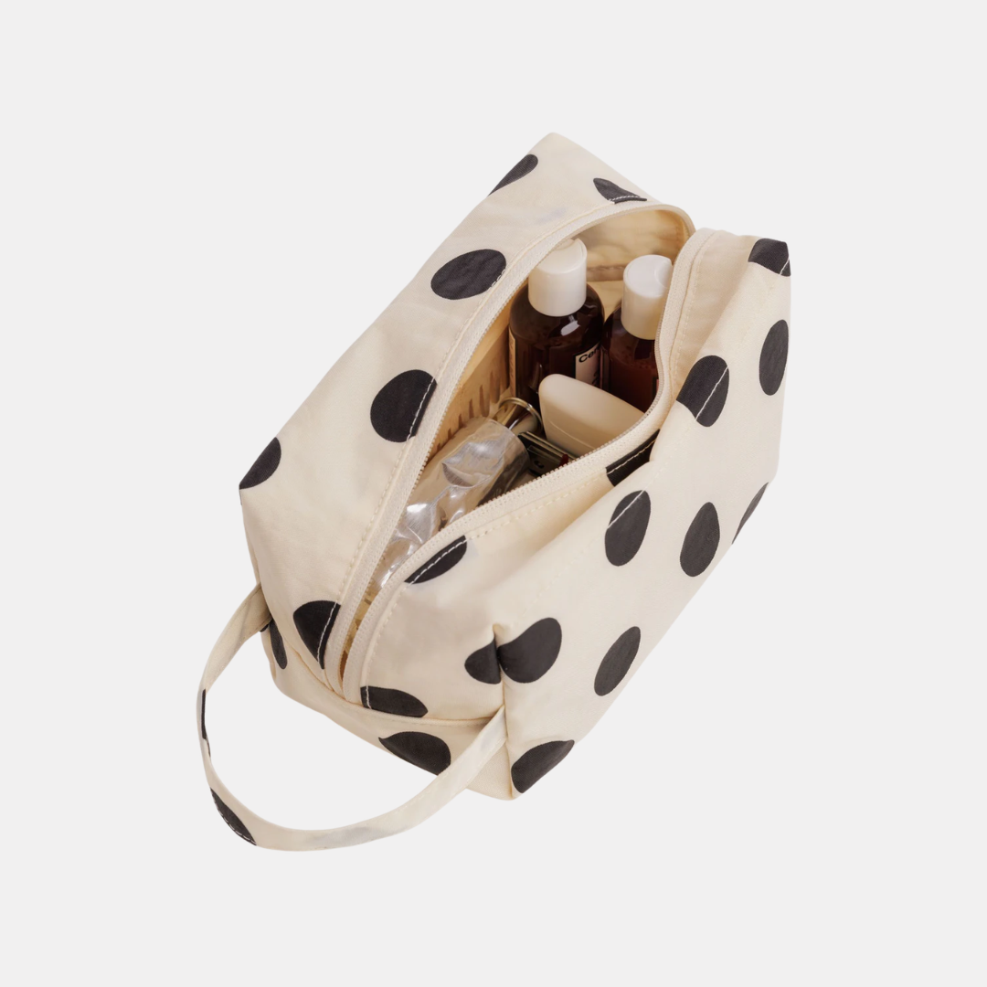 Cream and Black Polka Dot Dopp Kit
