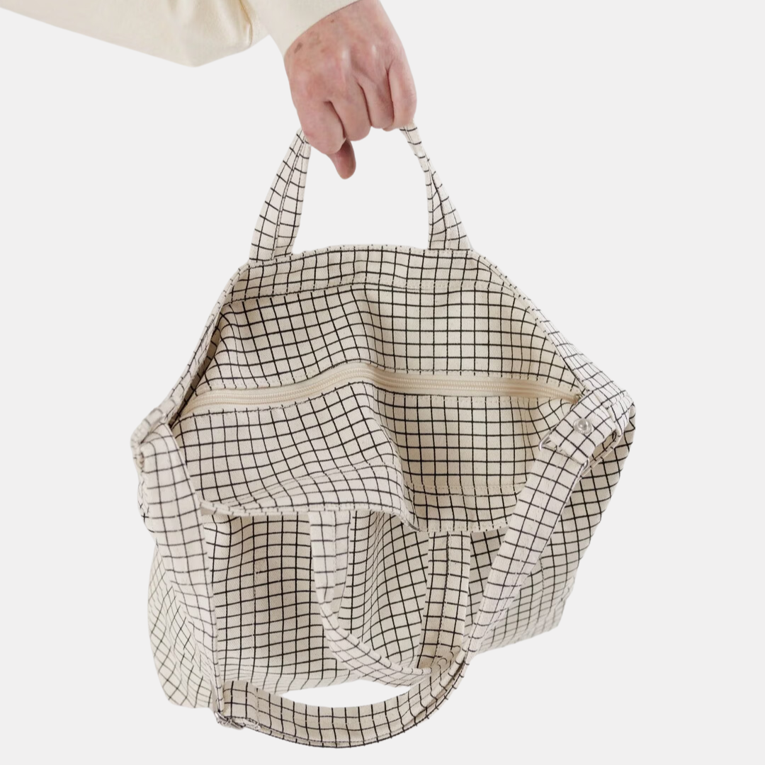 Natural Grid Horizontal Duck Tote