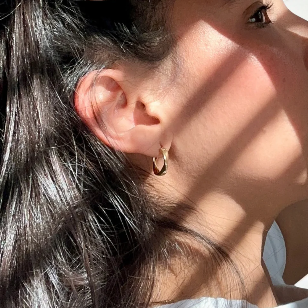 Gold Sculpted Twist Hoops