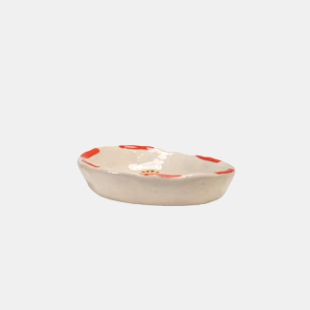 Orange Rim + Pink Flower Ceramic Trinket Dish