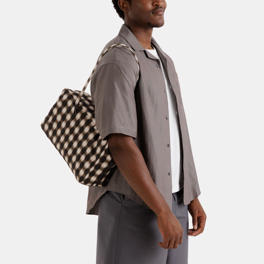 Blurred Brown Gingham Medium Nylon Bowler Bag