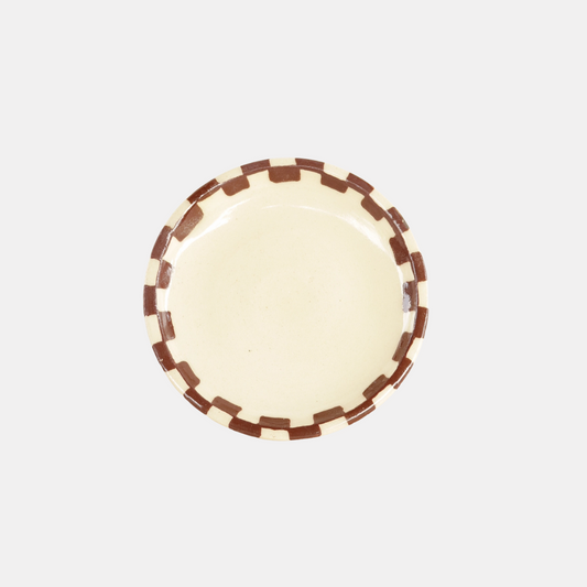 Brown Checker Border Small Ceramic Dish