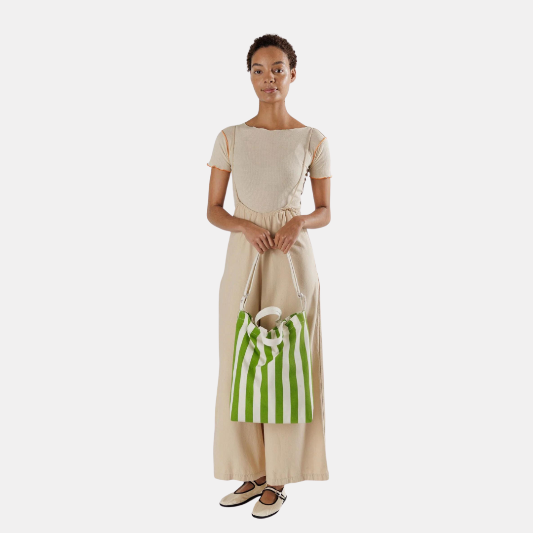 Green Awning Stripe Duck Tote
