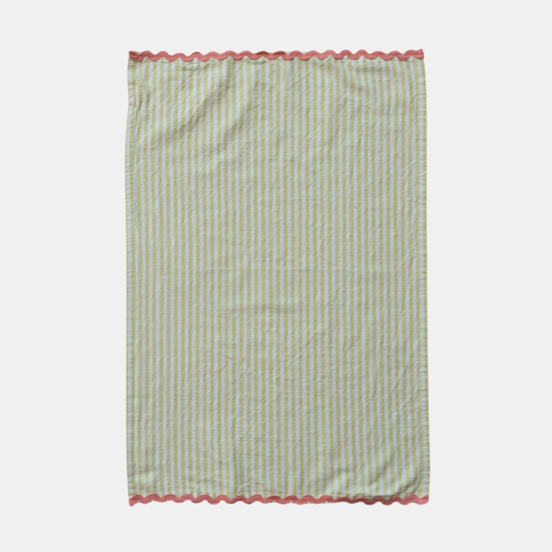 Yellow Striped Ricrac Tea Towel