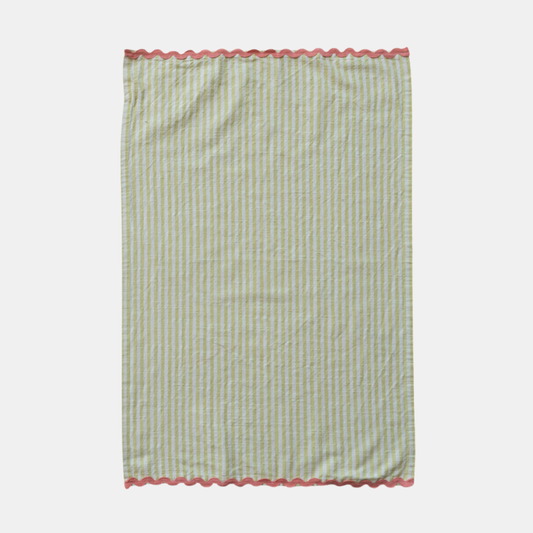 Yellow Striped Ricrac Tea Towel