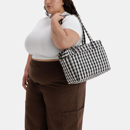 Black and Cream Gingham Everyday Cloud Bag