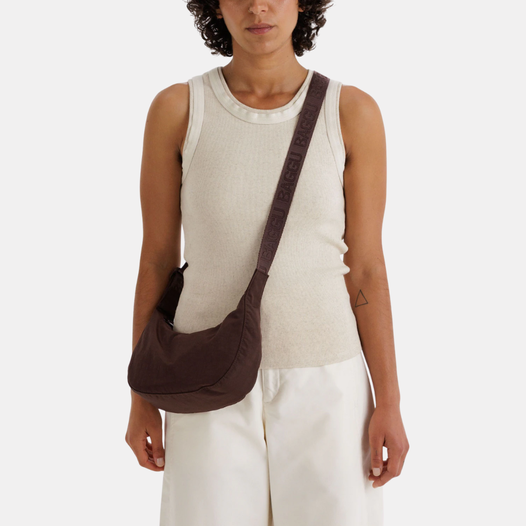 Coffee Small Nylon Crescent Bag