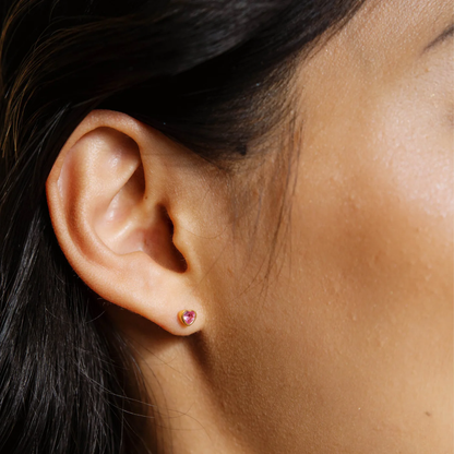 Silver Pink Crystal Heart Studs