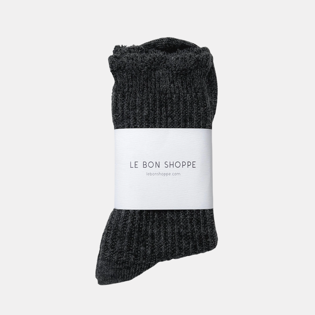 Charcoal Linen Scallop Socks