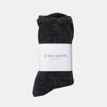 Charcoal Linen Scallop Socks
