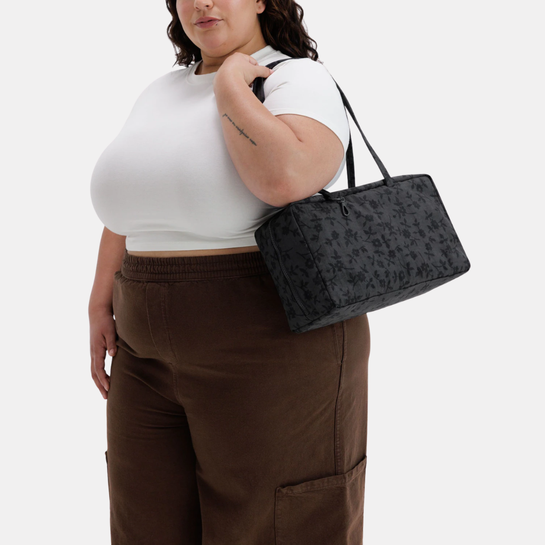 Charcoal Ditsy Floral Medium Nylon Bowler Bag
