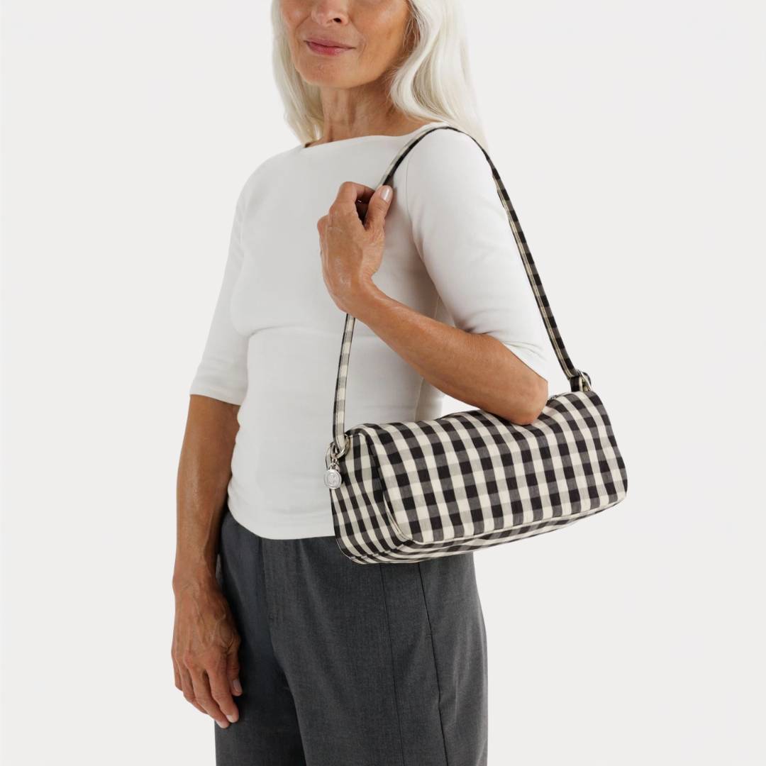 Black and Cream Gingham Nylon Loaf Bag