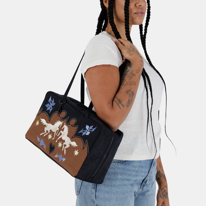 Western Applique Medium Nylon Bowler Bag