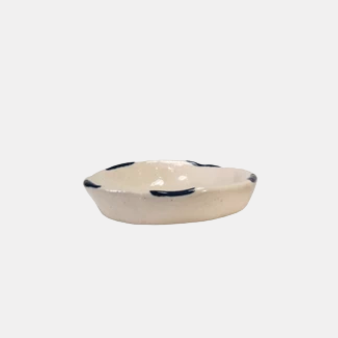 Navy Rim + Blue Flower Ceramic Trinket Dish