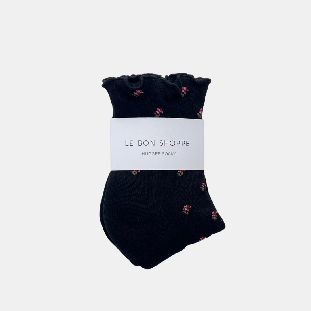 Black Petal Ruffled Hugger Crew Socks