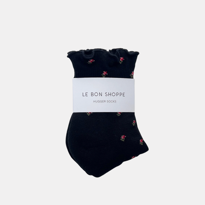 Black Petal Ruffled Hugger Crew Socks