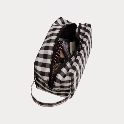 Black and Cream Gingham Dopp Kit