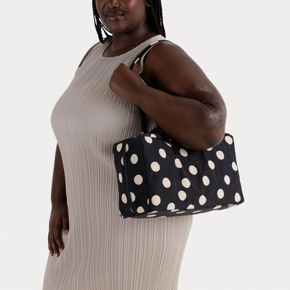 Black and Cream Polka Dot Medium Nylon Bowler Bag