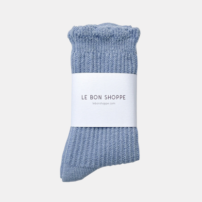 Pale Blue Linen Scallop Socks