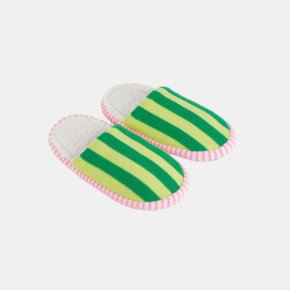 Lime Green Stripe Slippers
