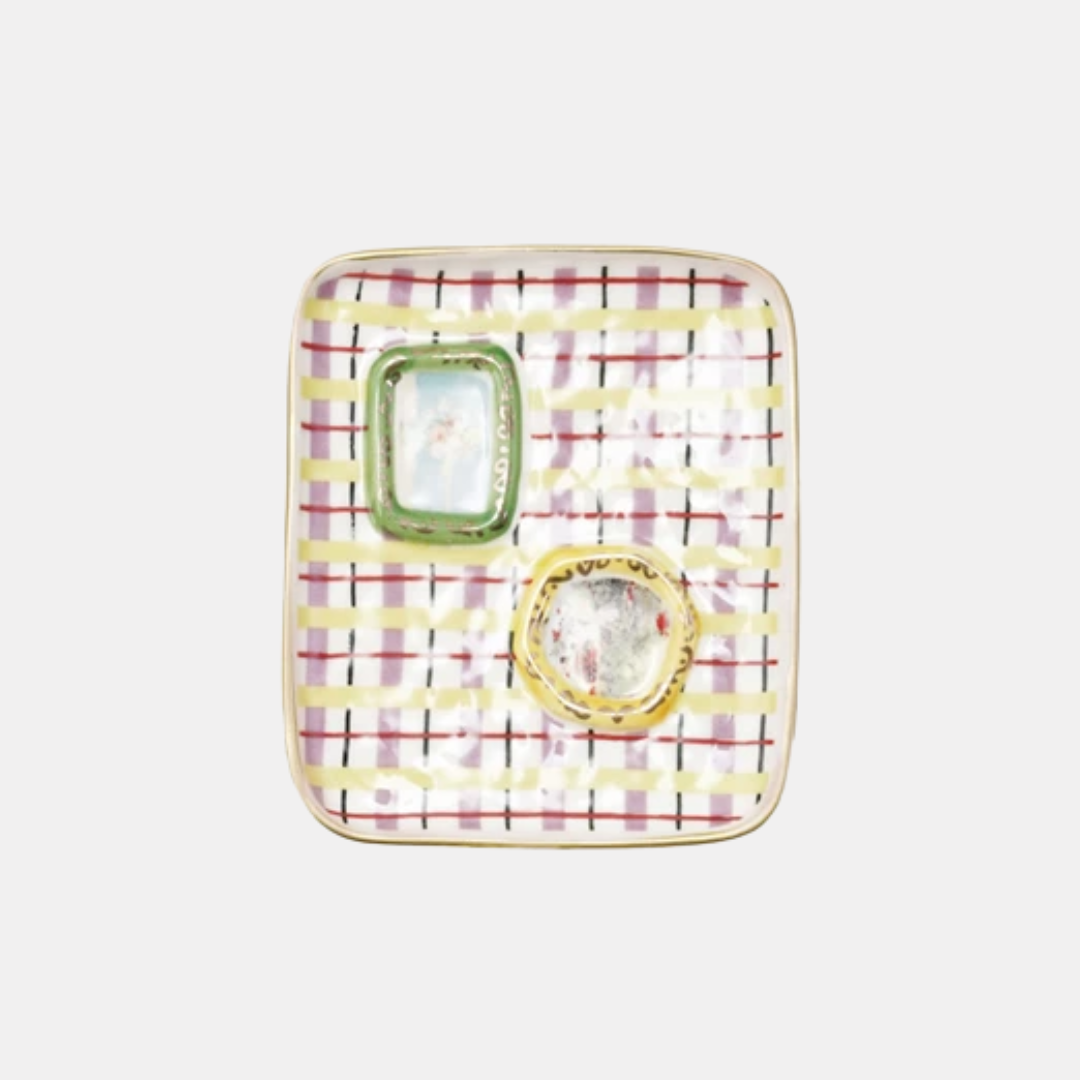 Purple Plaid Ceramic Frame Trinket Dish