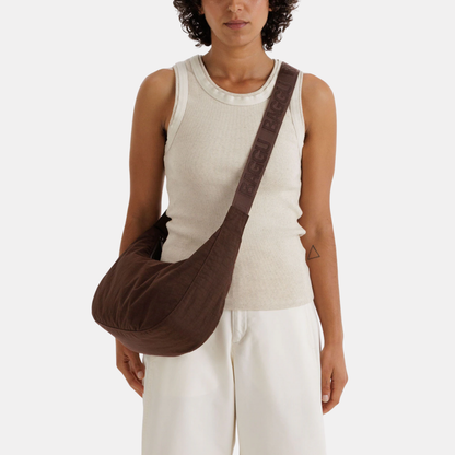 Coffee Medium Nylon Crescent Bag