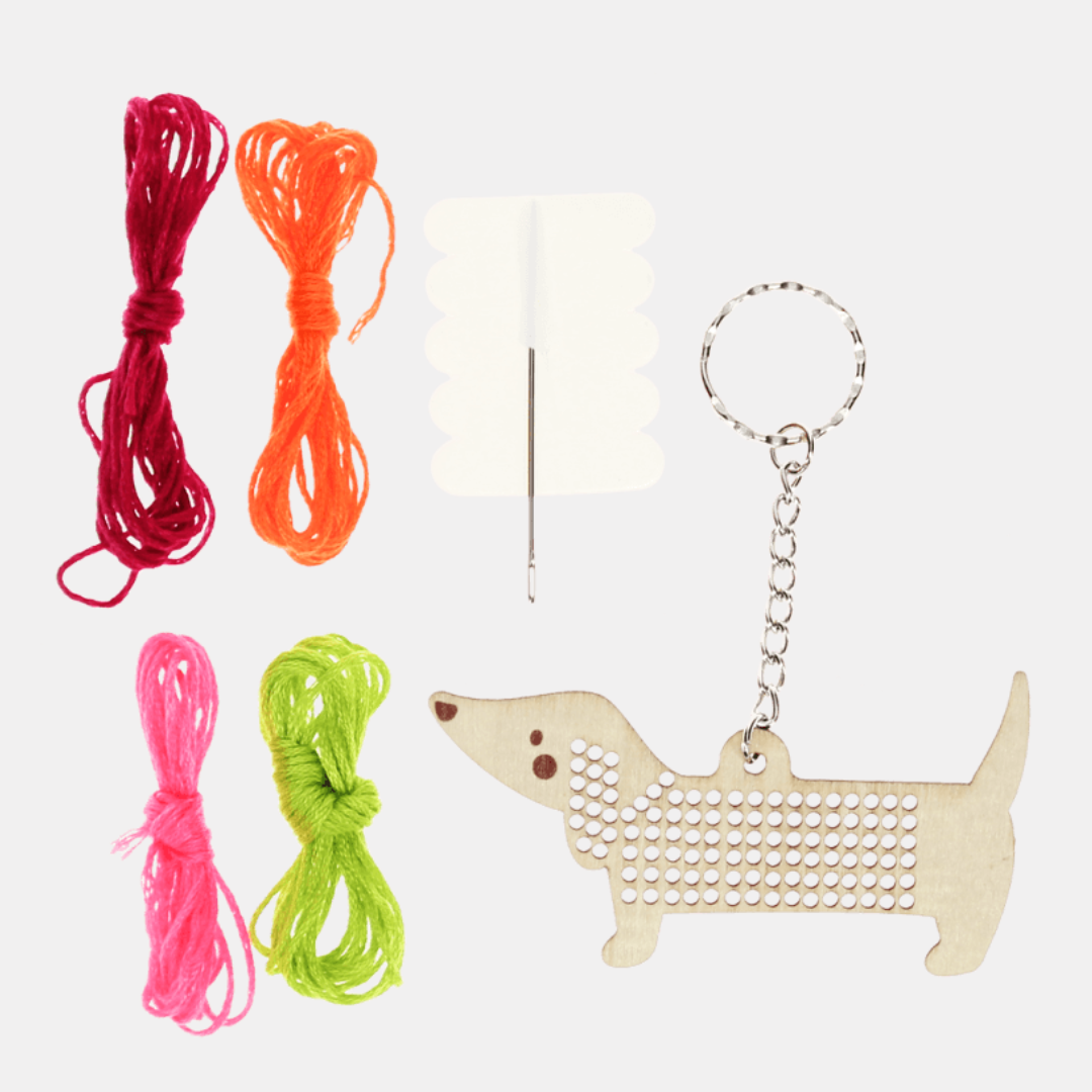 Stitch Your Own Sausage Dog Wooden Keyring Kit