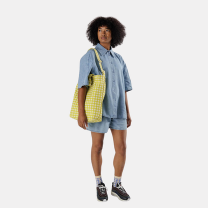 Chartreuse Pixel Gingham Duck Tote