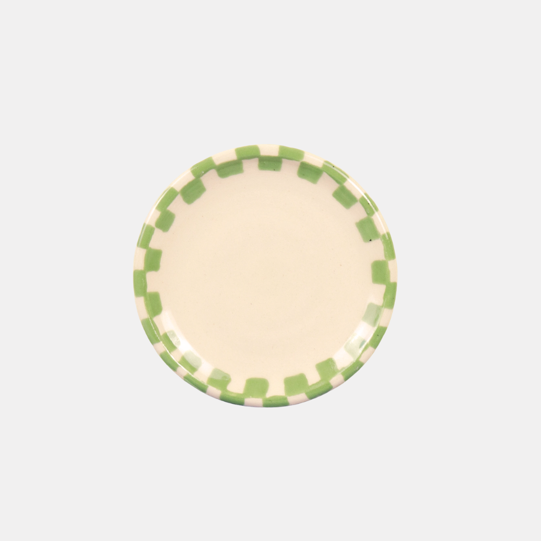 Green Checker Border Small Ceramic Dish