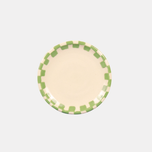 Green Checker Border Small Ceramic Dish