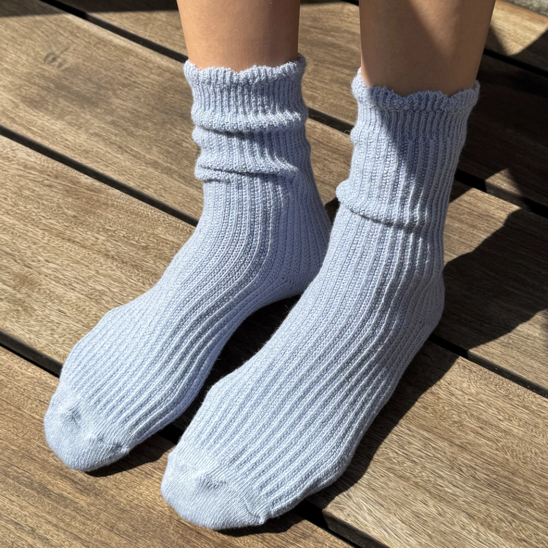 Pale Blue Linen Scallop Socks