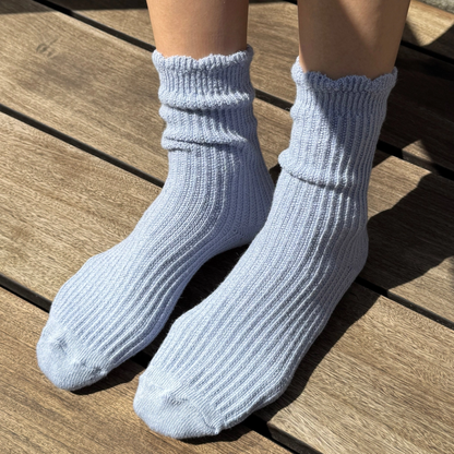 Pale Blue Linen Scallop Socks